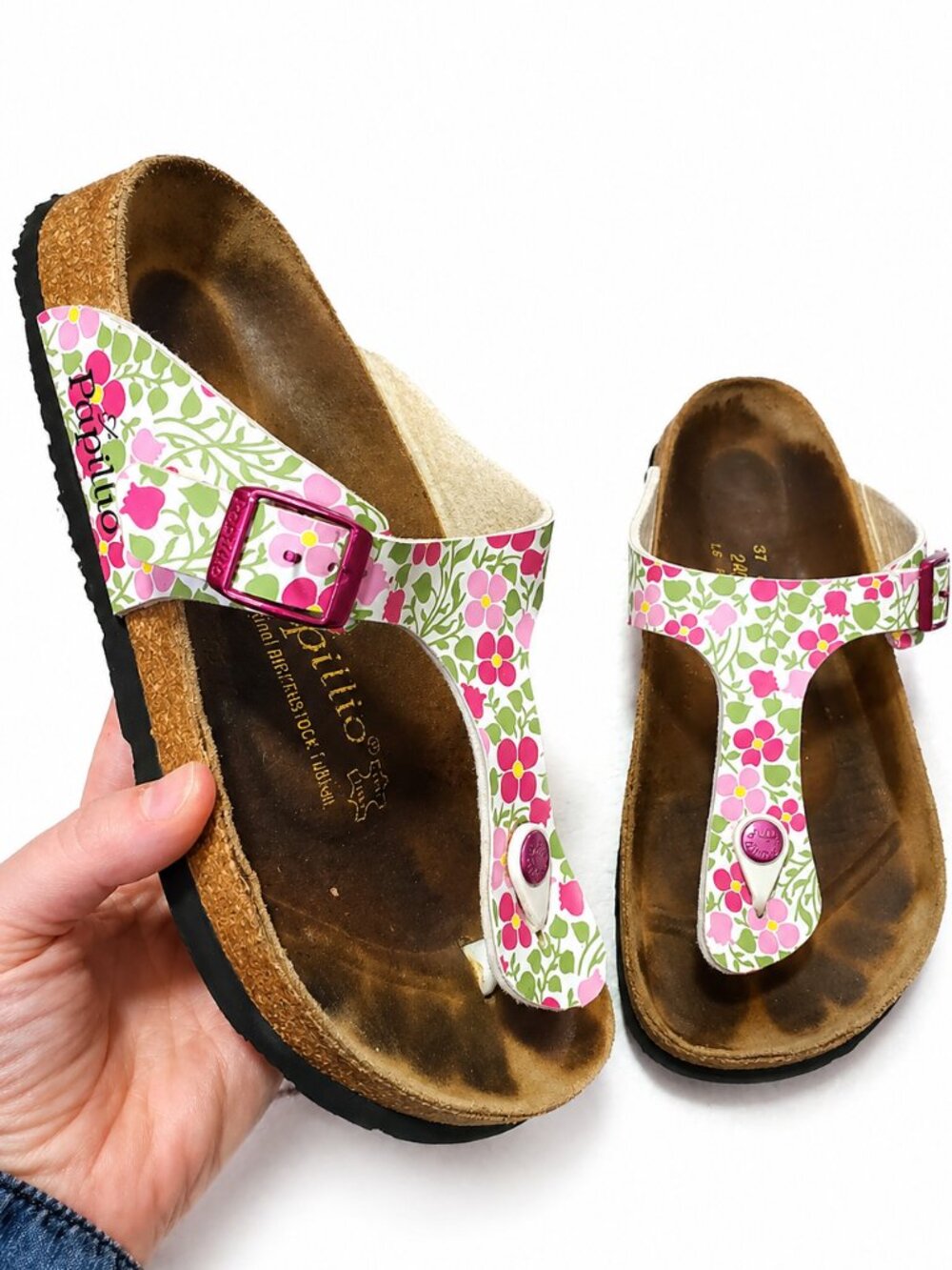 PAPILLIO by Birkenstock Gizeh Sandals Leather Floral Cork Retro Groovy Women's 6